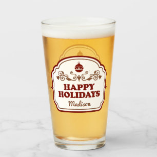 Custom name Happy Holidays pint glass