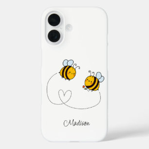 Custom Name Happy Love Bees iPhone 16 Case