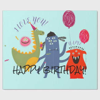 CUSTOM NAME HAPPY MONSTER BIRTHDAY Wrapping Paper