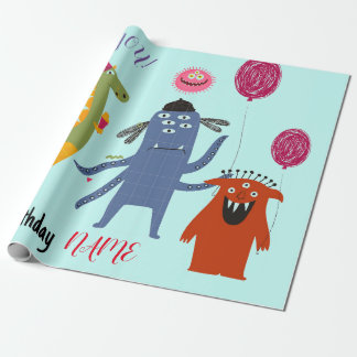 CUSTOM NAME HAPPY MONSTER BIRTHDAY Wrapping Paper