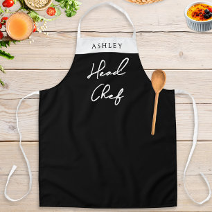 Custom Name Head Chef Black White Kitchen Apron