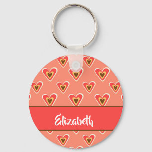 Custom name hearts drawing pink key ring