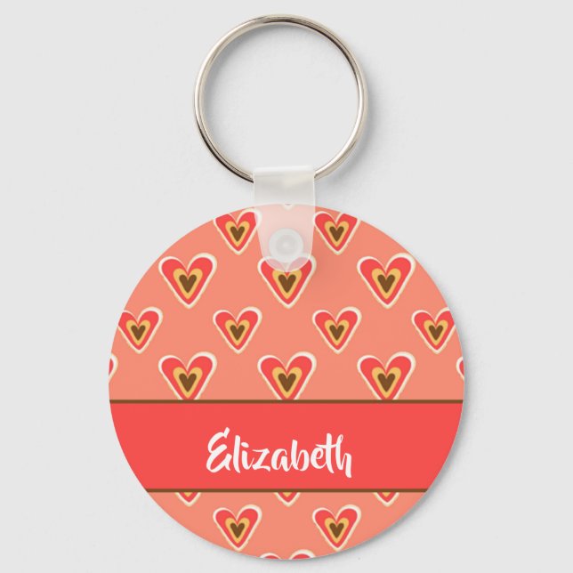 Custom name hearts drawing pink key ring (Front)