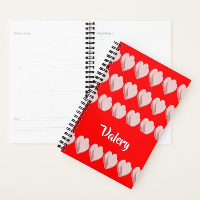 Custom name hearts pattern red planner (Display)