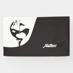 Custom Name Hello Black and White Golf Banner