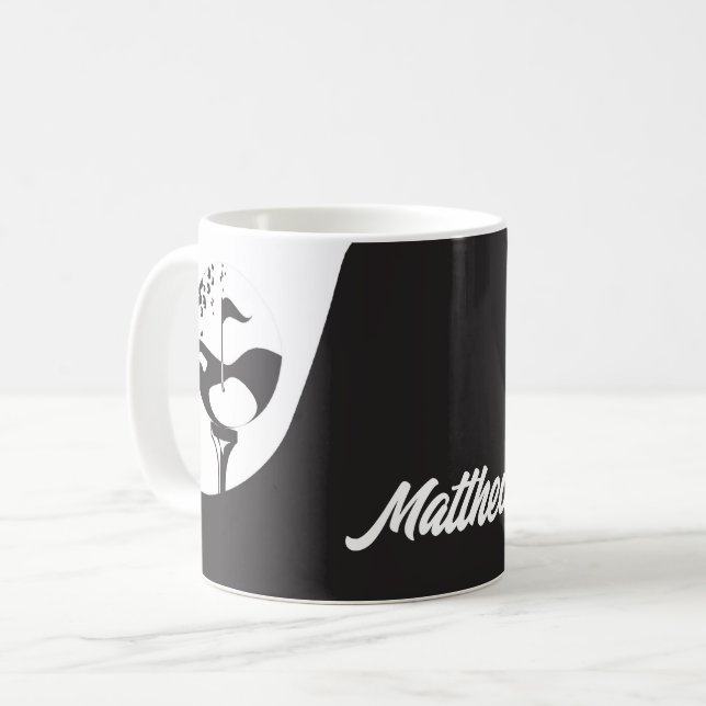 Custom Name Hello Black and White Golf  Coffee Mug (Front Left)