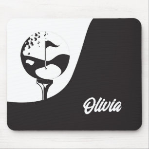 Custom Name Hello Black and White Golf  Mouse Pad