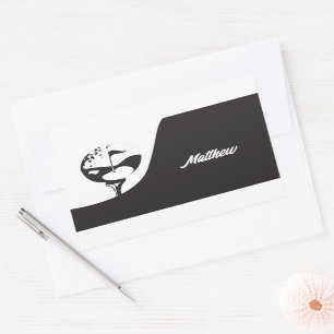 Custom Name Hello Black and White Golf Rectangular Sticker