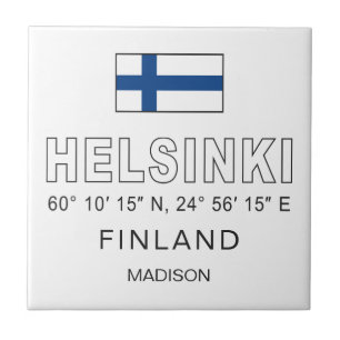 Custom Name Helsinki Coordinates Ceramic Tile