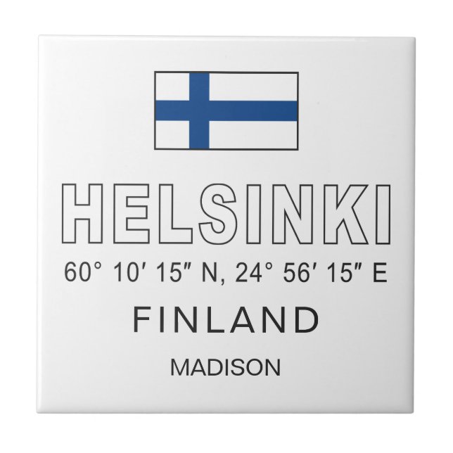 Custom Name Helsinki Coordinates Ceramic Tile (Front)