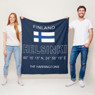 Custom Name Helsinki Coordinates Fleece Blanket