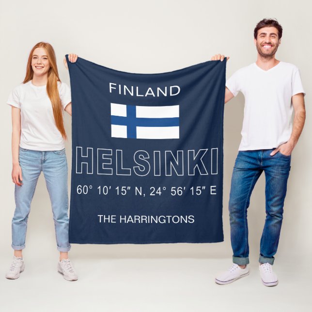 Custom Name Helsinki Coordinates Fleece Blanket (In Situ)