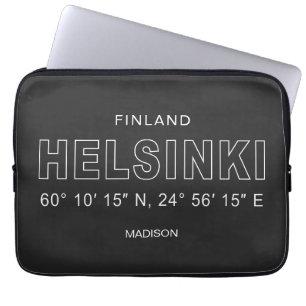 Custom Name Helsinki Coordinates Laptop Sleeve
