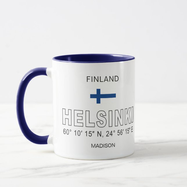 Custom Name Helsinki Coordinates Mug (Left)