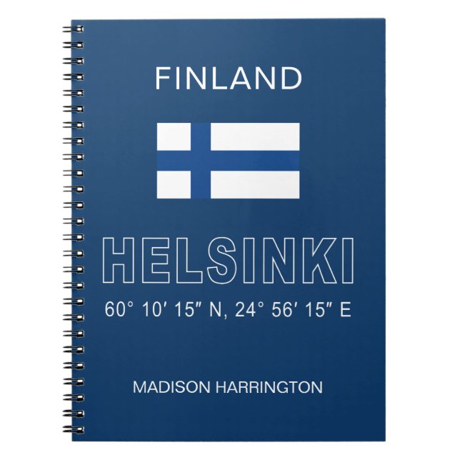 Custom Name Helsinki Coordinates Notebook (Front)