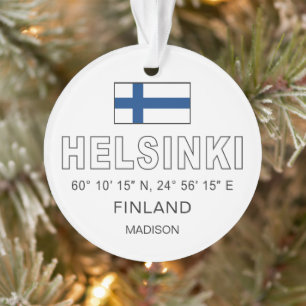 Custom Name Helsinki Coordinates Ornament