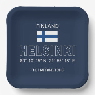 Custom Name Helsinki Coordinates Paper Plate