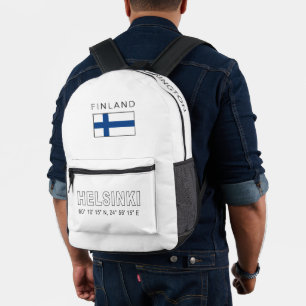 Custom Name Helsinki Coordinates Printed Backpack