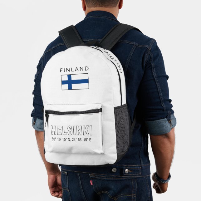 Custom Name Helsinki Coordinates Printed Backpack (Insitu (Model))