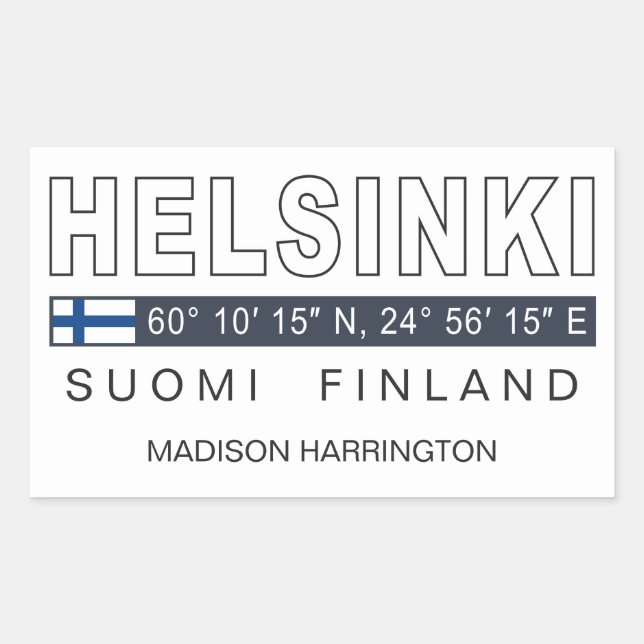 Custom Name Helsinki Coordinates Rectangular Sticker (Front)