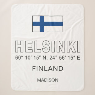 Custom Name Helsinki Coordinates Sherpa Blanket