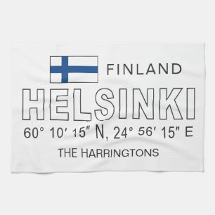Custom Name Helsinki Coordinates Tea Towel