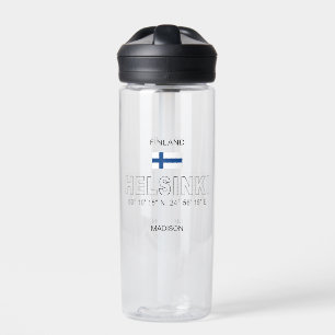 Custom Name Helsinki Coordinates Water Bottle