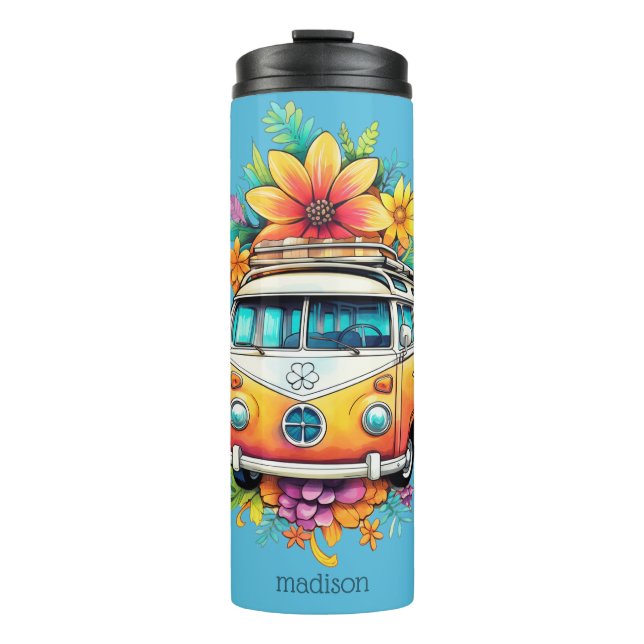 Custom Name Hippie Van Thermal Tumbler (Front)