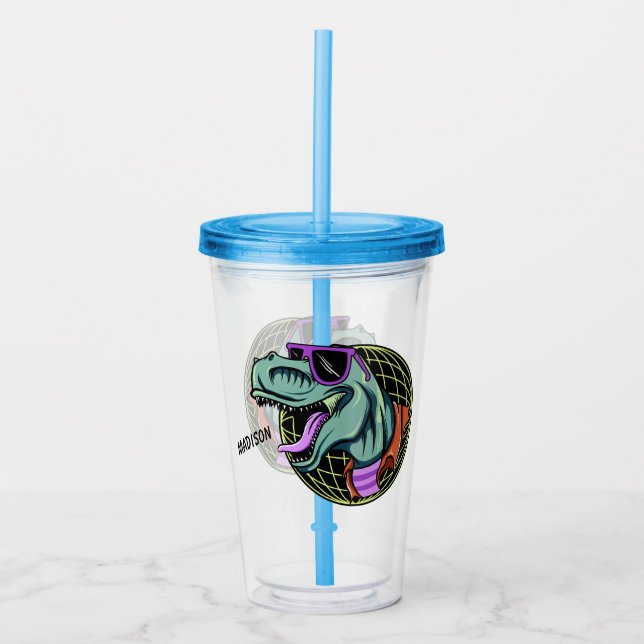 Custom name Hipster T-Rex acrylic tumblers (Front)