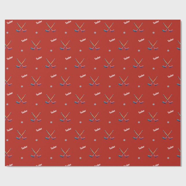 Custom Name Hockey Wrapping Paper (Flat)