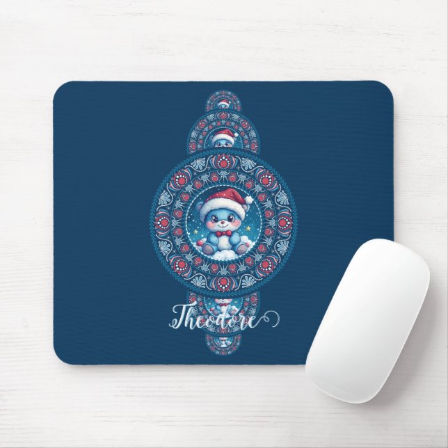 Custom Name Holiday Kawaii Bear Ornamental Mandala Mouse Pad (With Mouse)