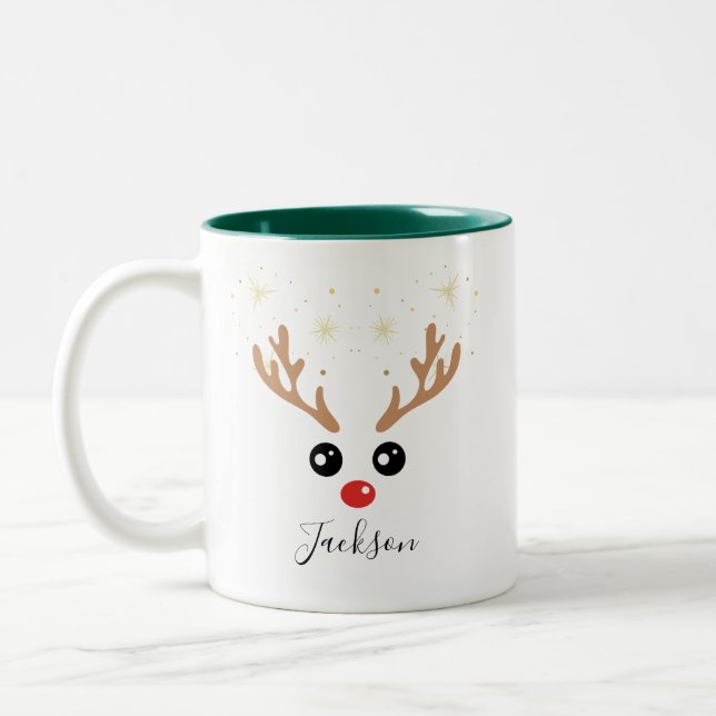 Custom Name Holiday Mug for Boys - Reindeer mug (Left)