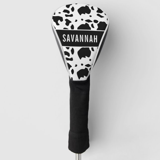 Custom Name Holstein Cow Animal Print Pattern Golf Head Cover (Front)