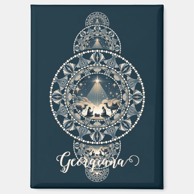 Custom Name Holy Star of Wonder Ornamental Mandala Magnet (Front)