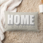 Custom Name Home Modern Minimalist Stone Sand Lumbar Cushion<br><div class="desc">Personalized modern minimalist lumbar pillow with the family name for example and bold Home typography, with cool shadow relief effect. Neutral sand stone beige background, white and gray for the sans serif text, easy to match in any ambient. Premium look, scandinavian simple chic for your home decor or as a...</div>