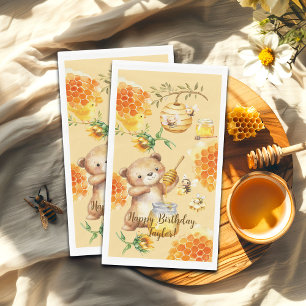 Custom Name Honey Bear Bees Birthday Party Napkin