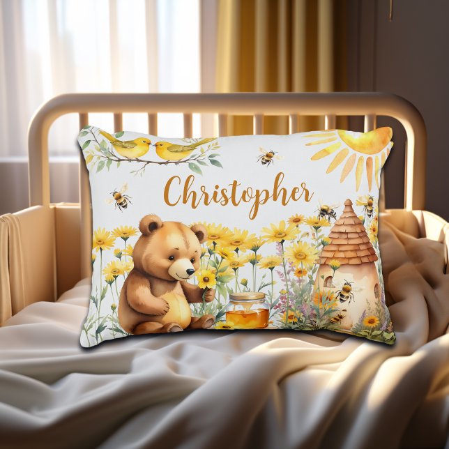 Custom Name Honey Bees Teddy Bear Decorative Cushion (Creator Uploaded)