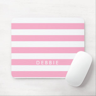 Custom name horizontal stripes pink & white mouse pad