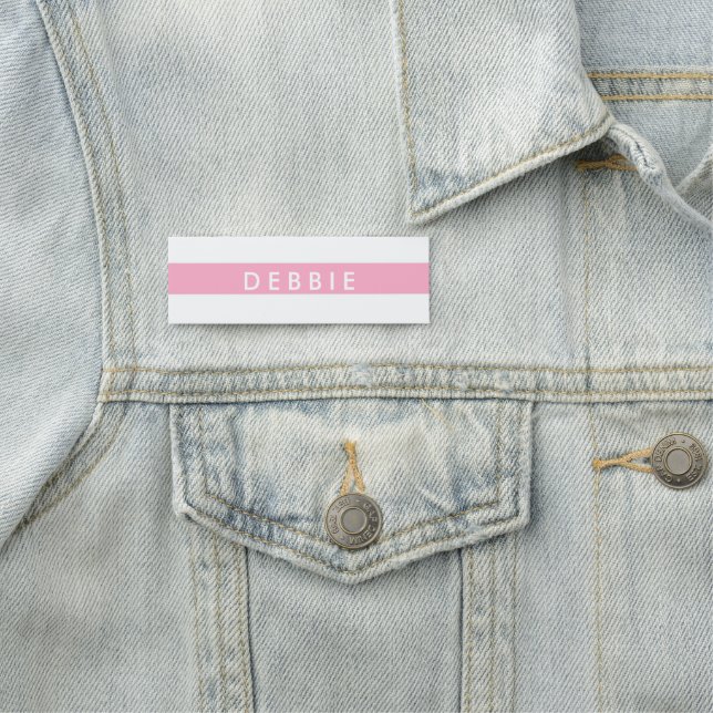 Custom name horizontal stripes pink & white tag (In Situ)