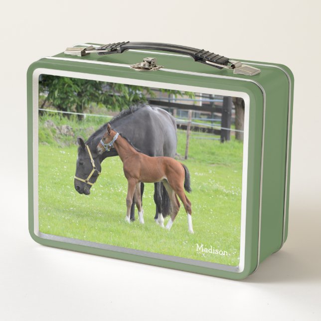 Custom Name Horses Metal Lunch Box (Front)