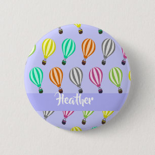 Custom name hot air balloon blue 6 cm round badge