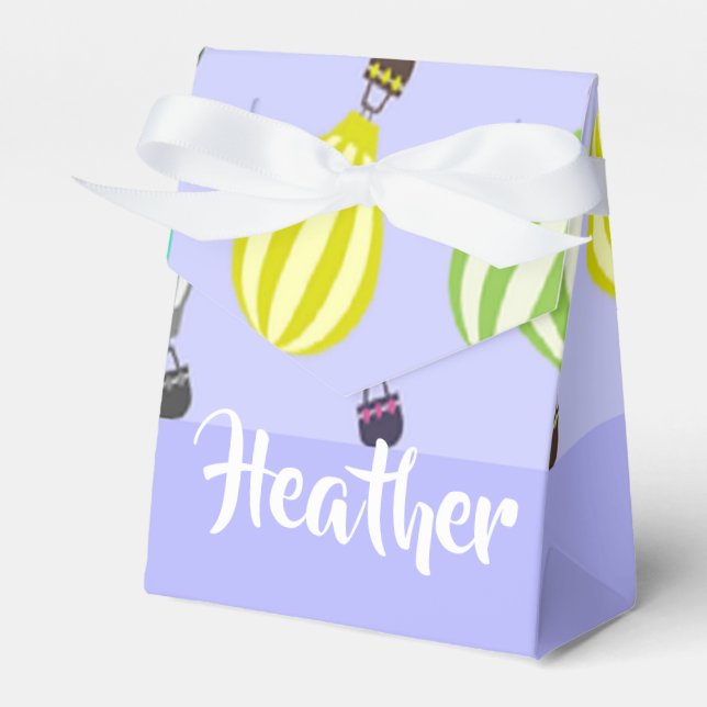 Custom name hot air balloon blue favour box (Front Side)