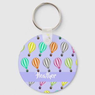 Custom name hot air balloon blue key ring