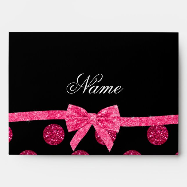Custom name hot pink glitter polka dots bow envelopes (Front)