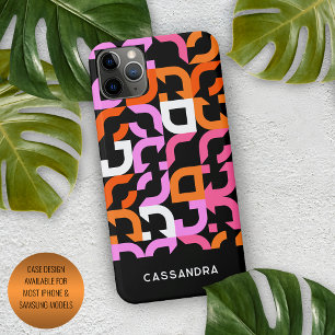 Custom Name Hot Pink Orange Black Midcentury Art iPhone 16 Pro Max Case
