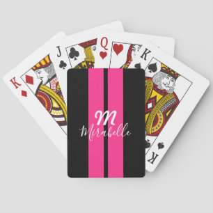 Custom Name Hot Pink Racing Stripe Monogrammed Playing Cards