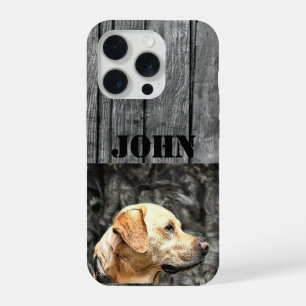 Custom Name Hunting Dog Rustic Yellow Lab Camo iPhone 15 Pro Case