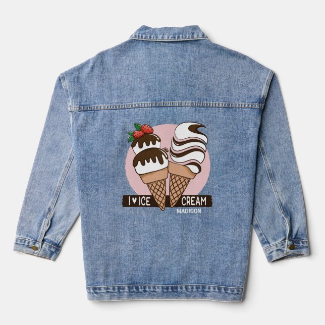 Custom Name Ice Cream Lover Denim Jacket (Back)