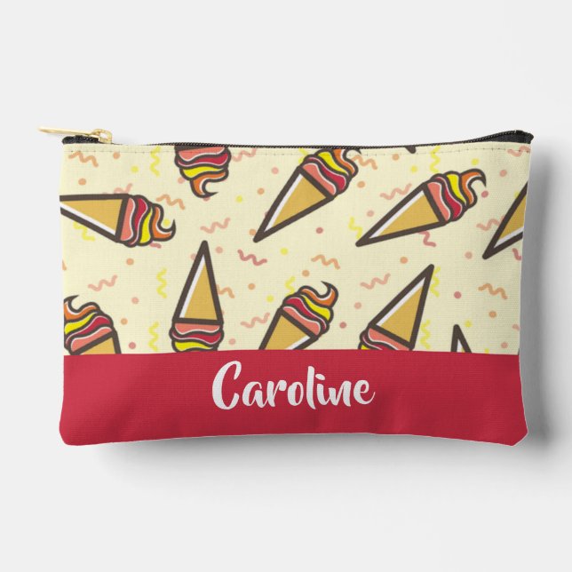 Custom name ice cream pattern accessory pouch (Front)