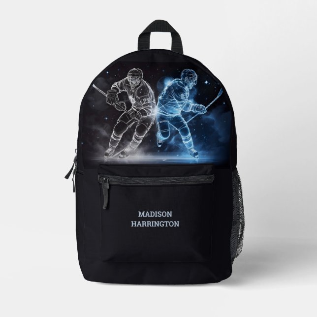 Custom Name Ice Hockey Printed Backpack (Front)